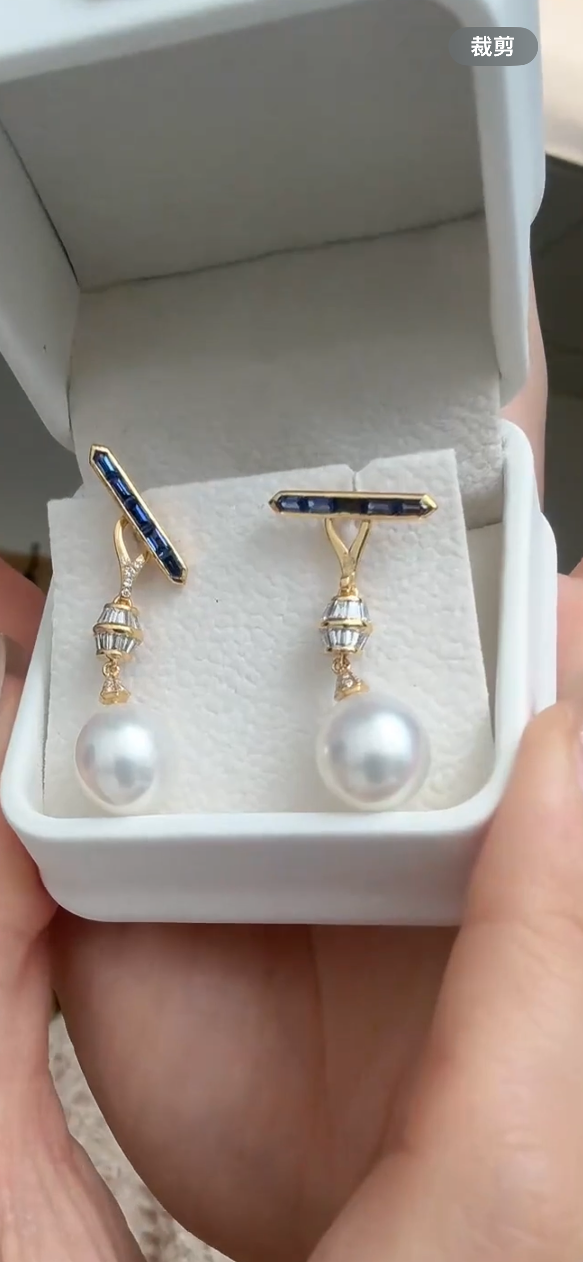 18k solid gold 海浮标钻石澳白耳坠