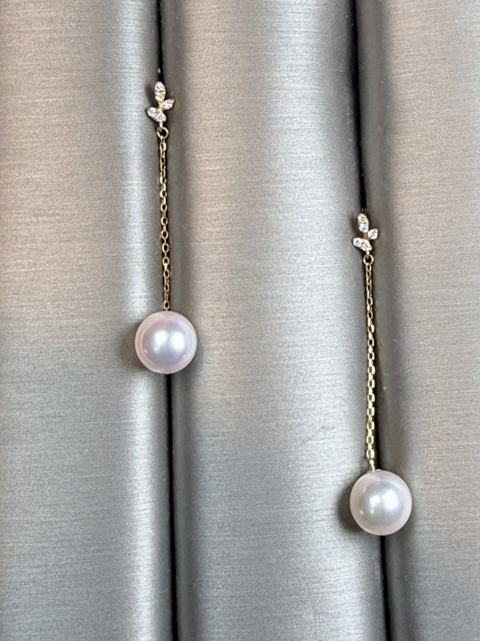 Leaves Japanese Sea pearl earrings
