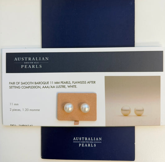 White south Sea Pearl,Pair of Button 11.6mm AAA/AA Paspaley