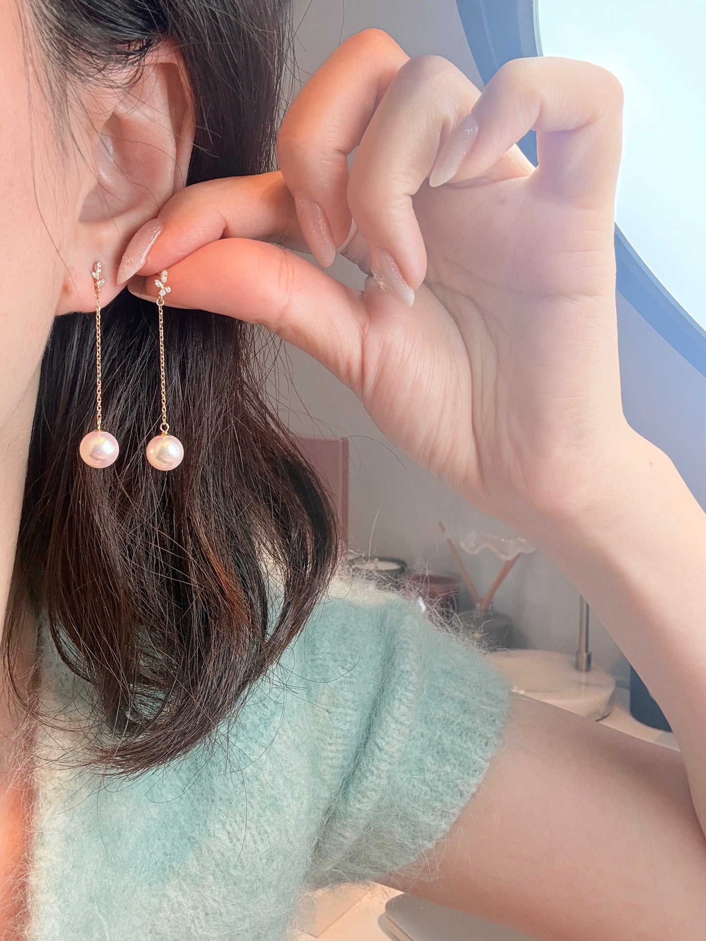 Leaves Japanese Sea pearl earrings