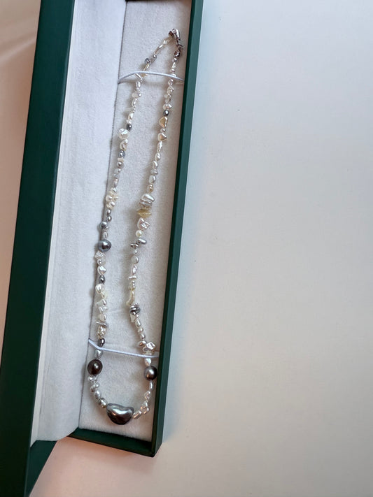 Mixed Tahitian, Australian White, Gold Bead Keshi Necklace