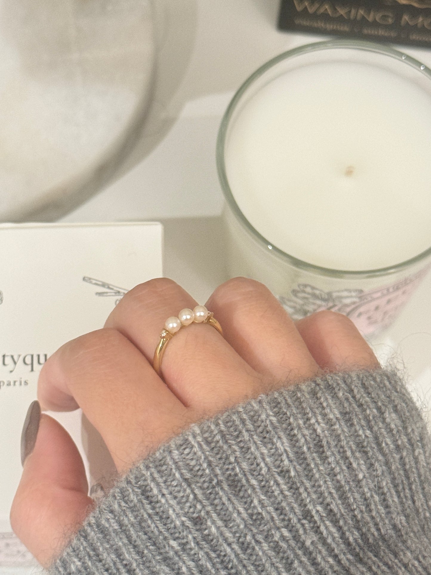 Orphan Diamond Japanese Akoya SeaPearl Ring