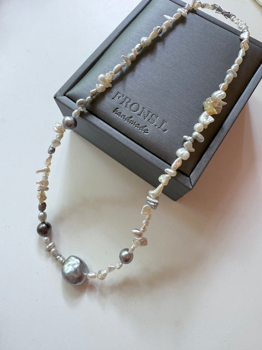 Mixed Tahitian, Australian White, Gold Bead Keshi Necklace