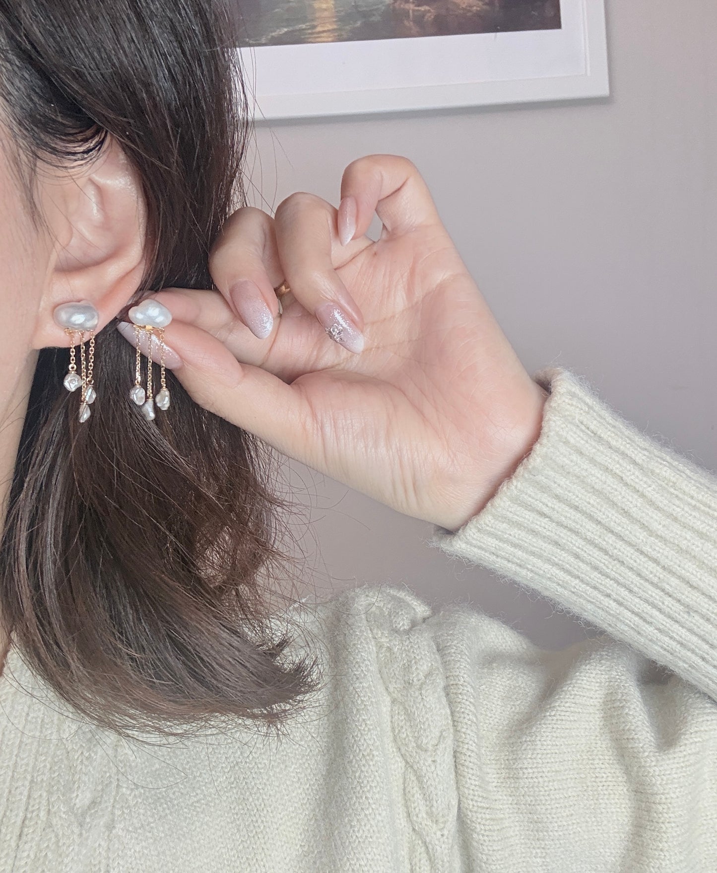 祥云·流光South White keshi Sea Pearl Earrings