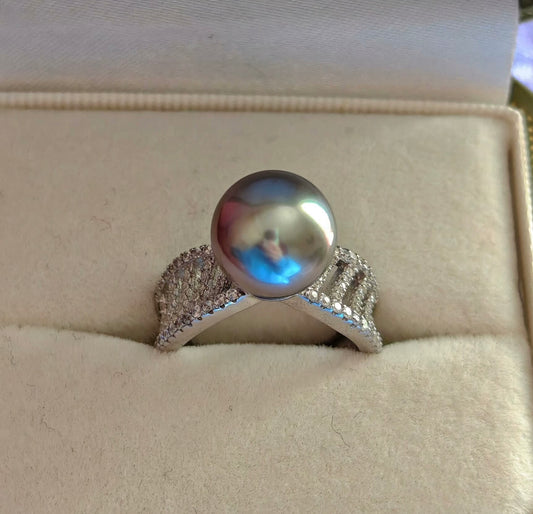 Platinum Gray Tahiti pearl ring