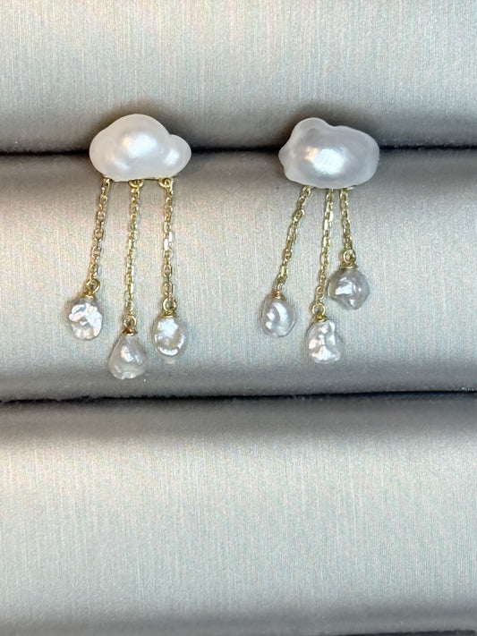 祥云·流光South White keshi Sea Pearl Earrings