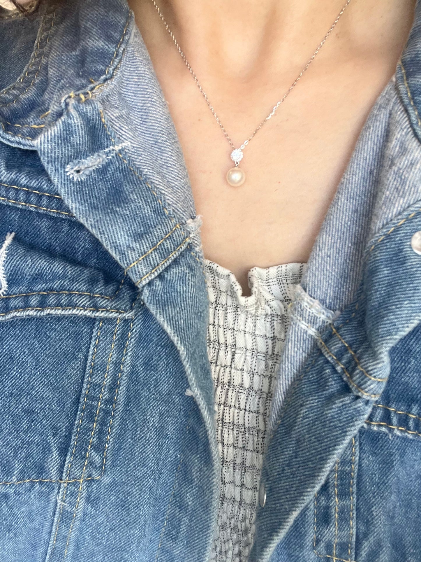 18k白金雪花扣头Sea Pearl akoya pendant