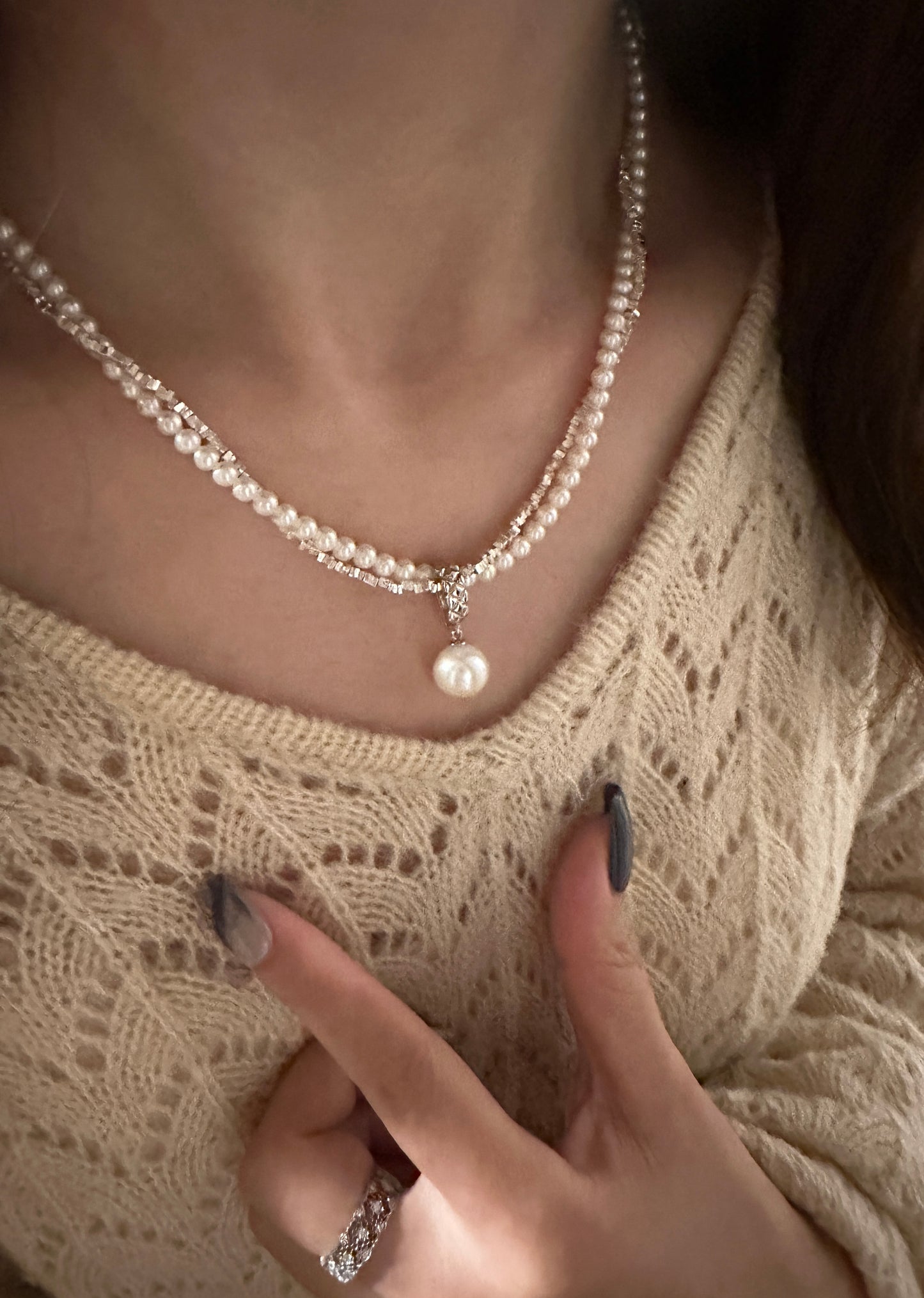 Silver Pearl  Necklace