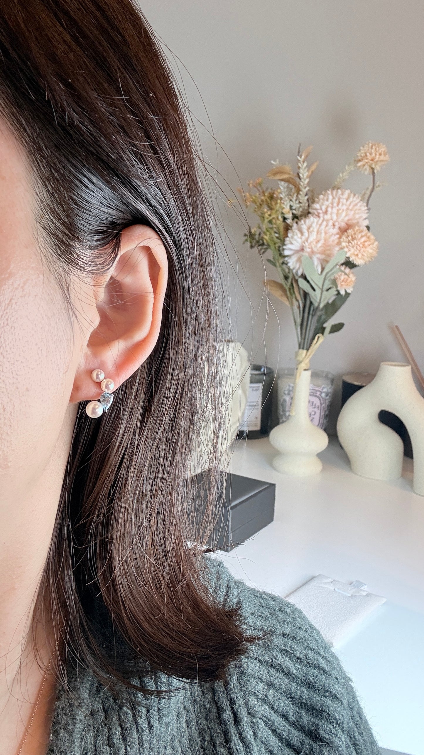 18k Aquamarine Akoya Pearl Earrings