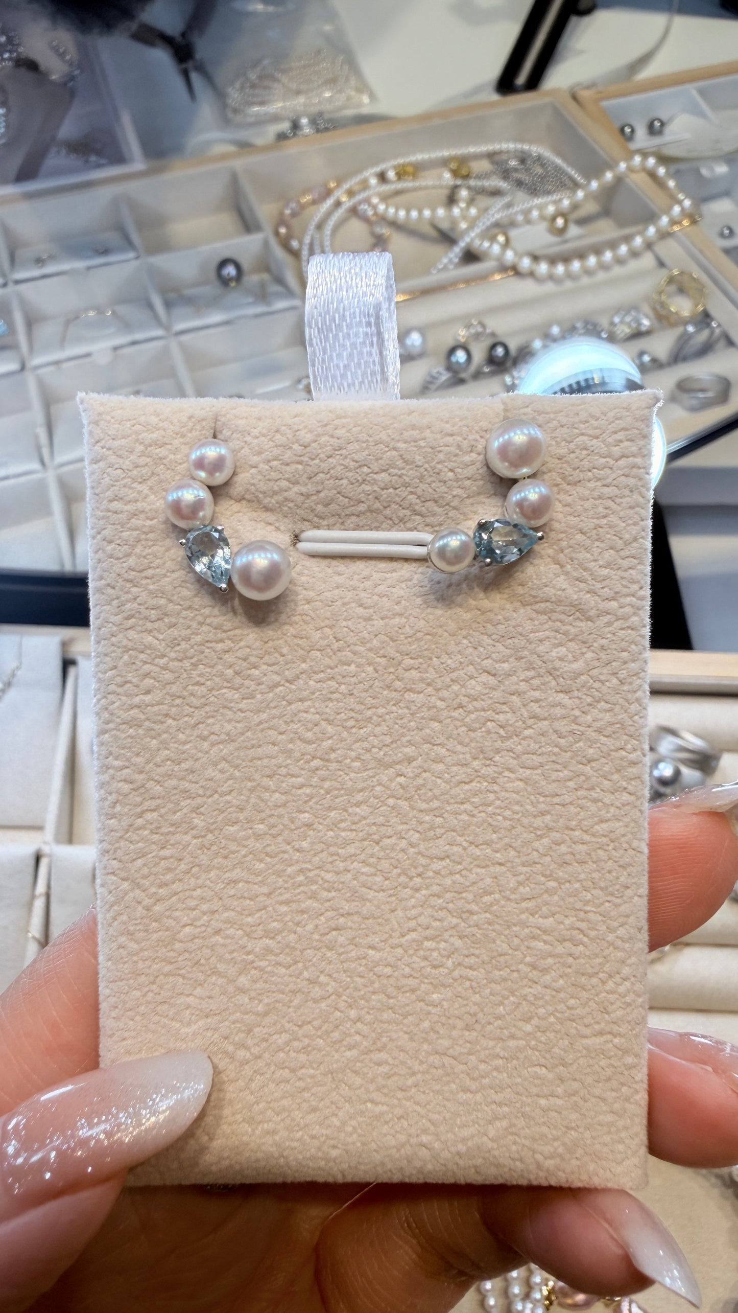 18k Aquamarine Akoya Pearl Earrings
