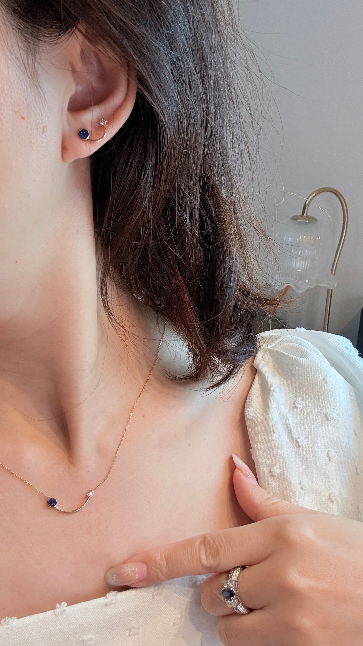 微笑蓝尖晶14k solid gold set