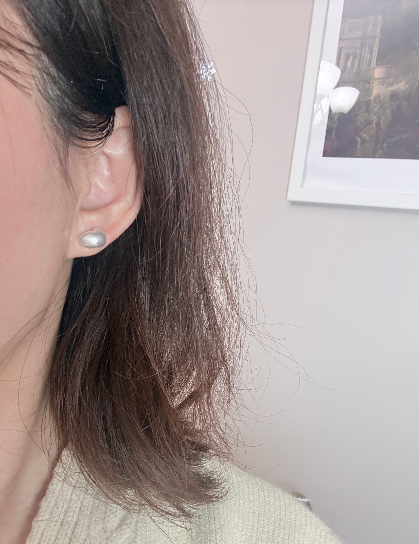 祥云·流光South White keshi Sea Pearl Earrings