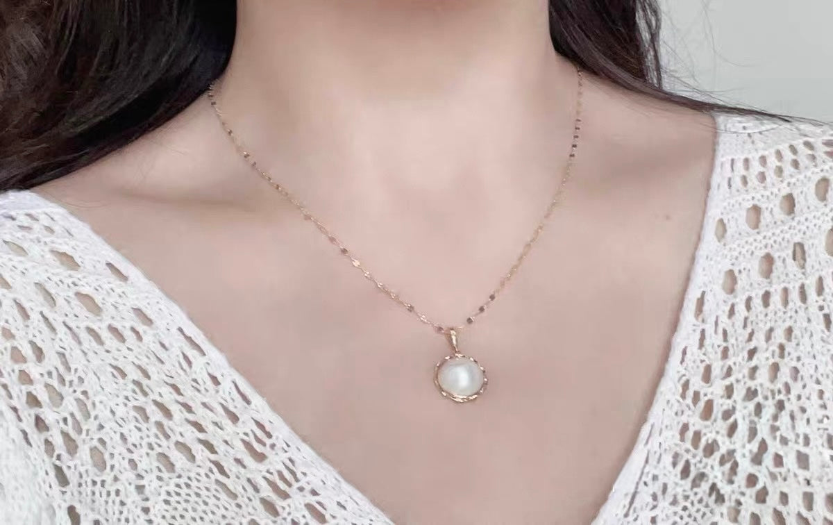 庵美岛粉泡泡sea pearl Mabe pendant