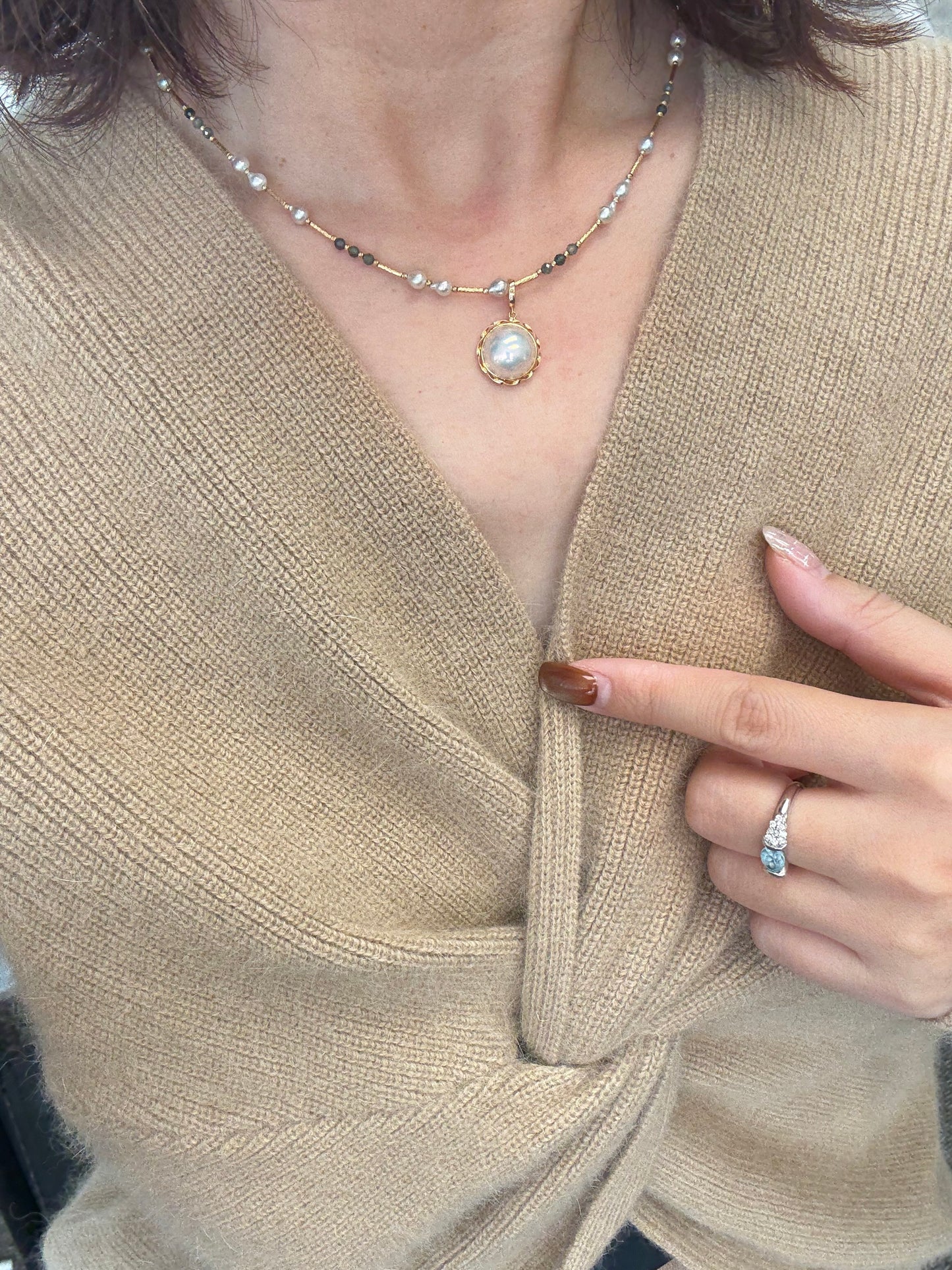 庵美岛粉泡泡sea pearl Mabe pendant