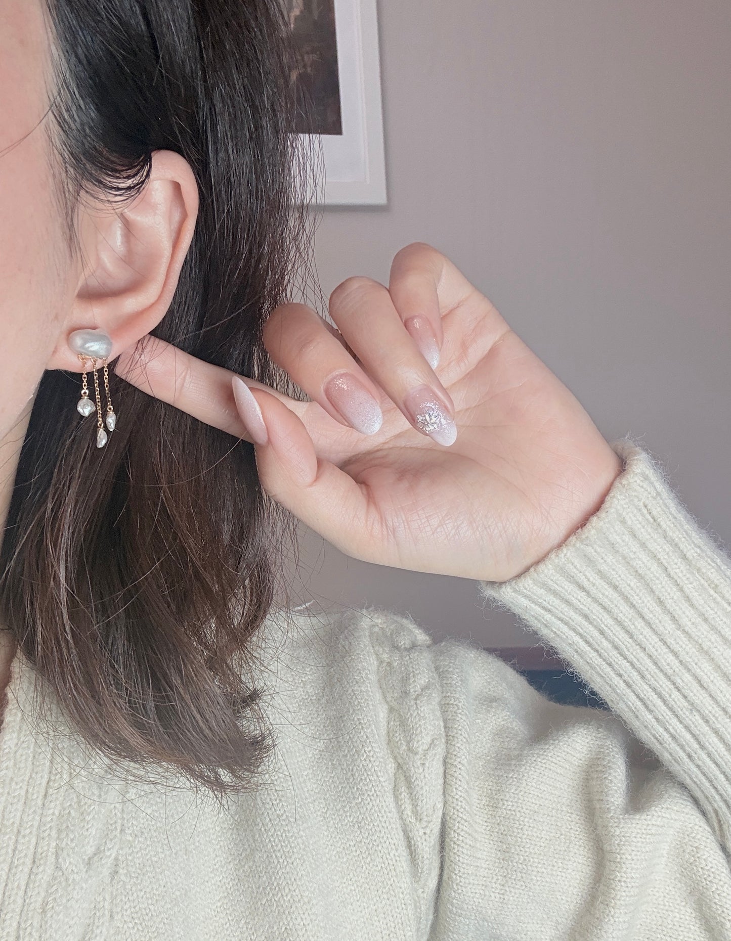 祥云·流光South White keshi Sea Pearl Earrings