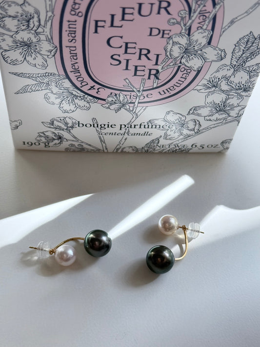18k solid Gold Akoya & Tahitian earrings