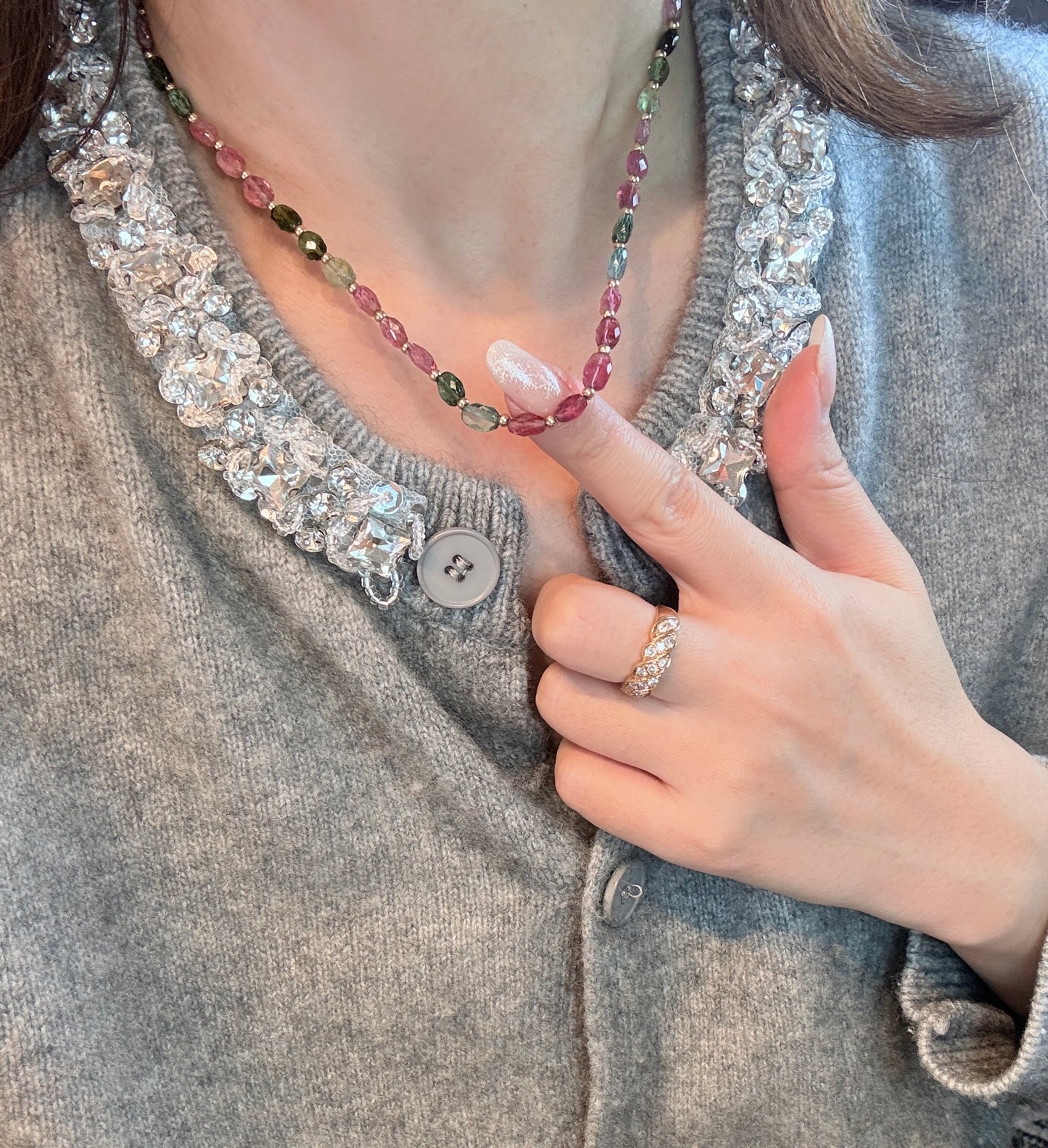 18k 老矿碧玺项链