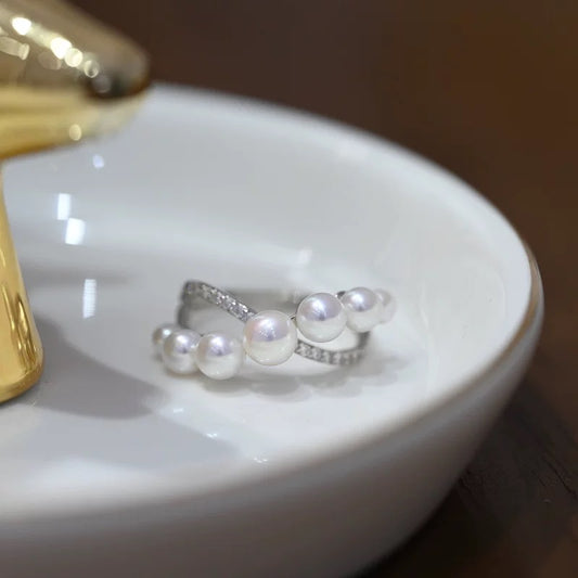 Cross design Sterling Silver pearl Rings