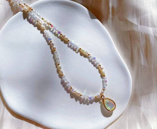 Natural Abalone Pendant Pearl Necklace